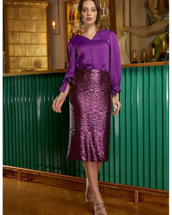 Fusta midi cu paiete, Violet
