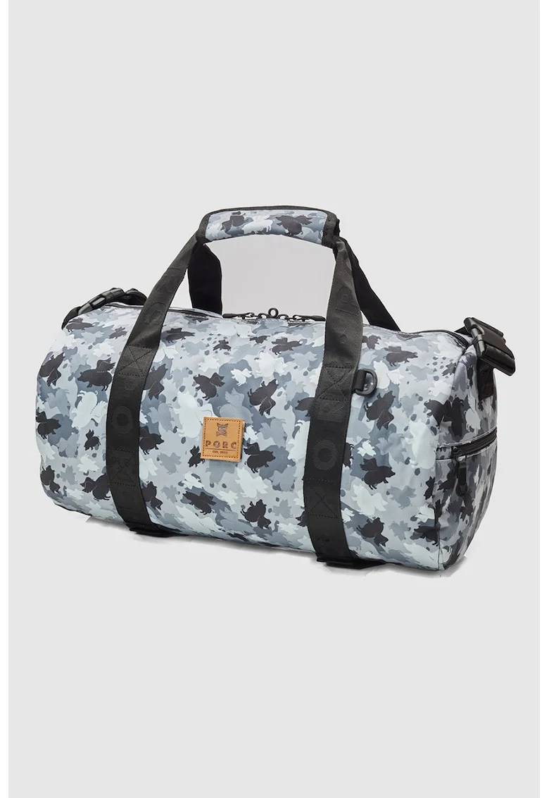 Geanta duffle unisex cu imprimeu, Negru/Gri