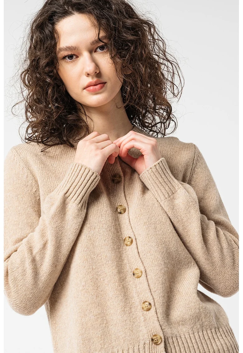 Cardigan de lana virgina cu nasturi, Maro taupe deschis