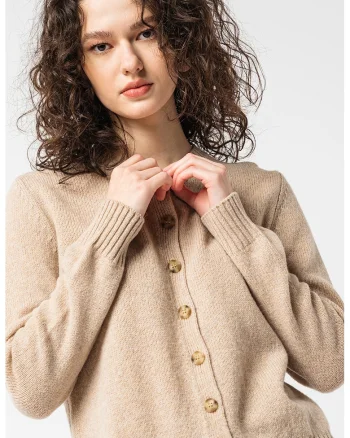 Cardigan de lana virgina cu nasturi, Maro taupe deschis