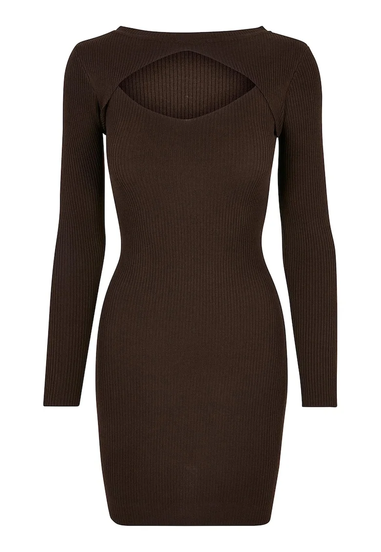 Rochie striata cu decupaj frontal, Maro inchis