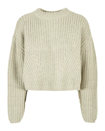 Pulover crop cu maneci cazute, Alb murdar