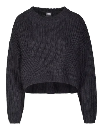Pulover crop cu maneci cazute, Negru