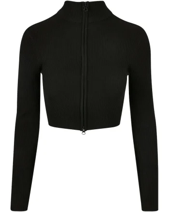 Cardigan crop cu fermoar, Negru
