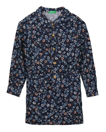 Rochie cu imprimeu floral, Roz prafuit/Bleumarin