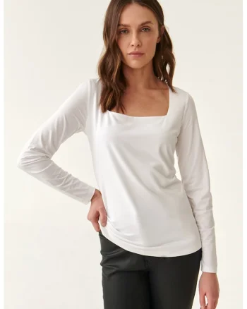 Bluza cu decolteu patrat Noka, Alb murdar