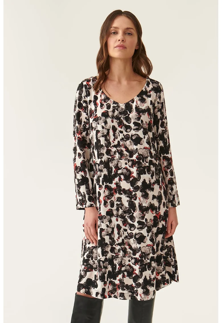 Rochie mini cu model abstract, Alb/Negru