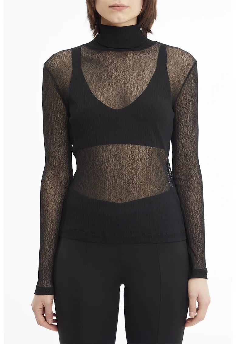 Bluza slim fit semitransparenta, Negru