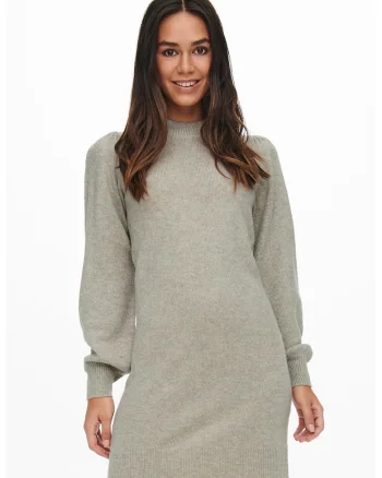 Rochie tricotata cu maneci bufante, Gri