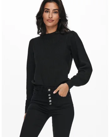 Pulover cu maneci bufante Rue, Negru