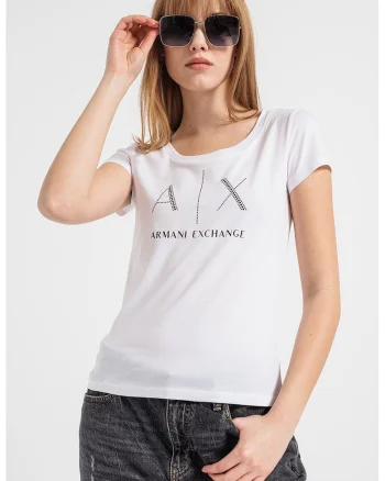 Tricou din bumbac cu aplicatii logo cu strasuri, Alb/Negru/Argintiu