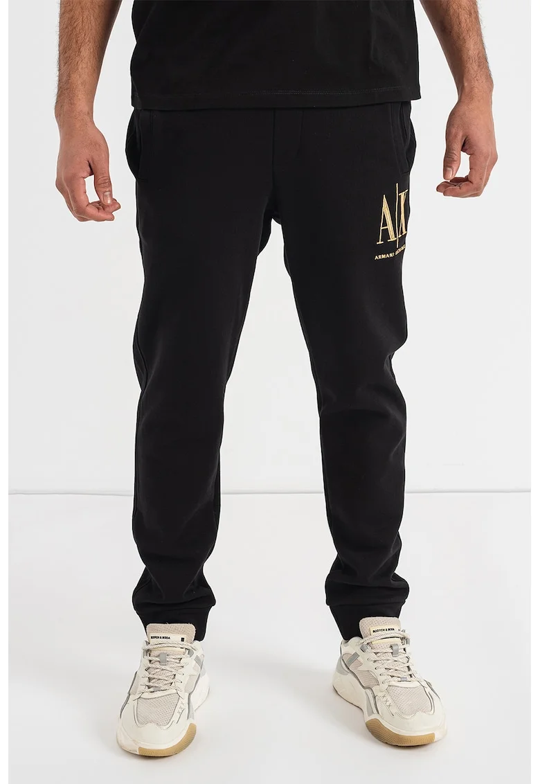 Pantaloni sport regular fit cu detaliu logo, Auriu/Negru