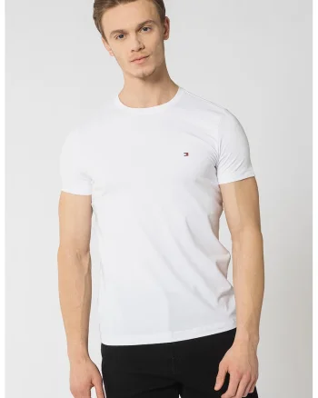 Tricou slim fit cu decolteu la baza gatului, Alb optic