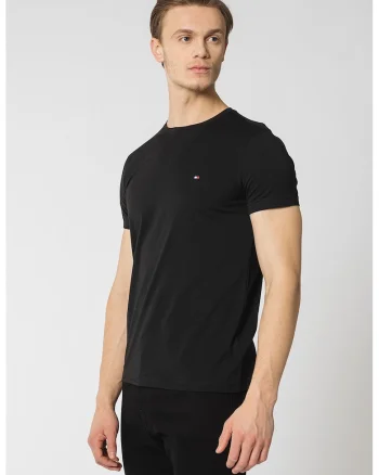 Tricou slim fit cu decolteu la baza gatului, Negru