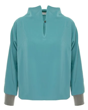 Bluza uni cu guler scurt, Albastru prafuit