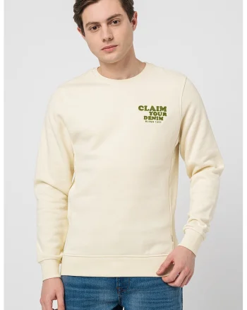 Bluza sport regular fit cu aplicatie text, Crem
