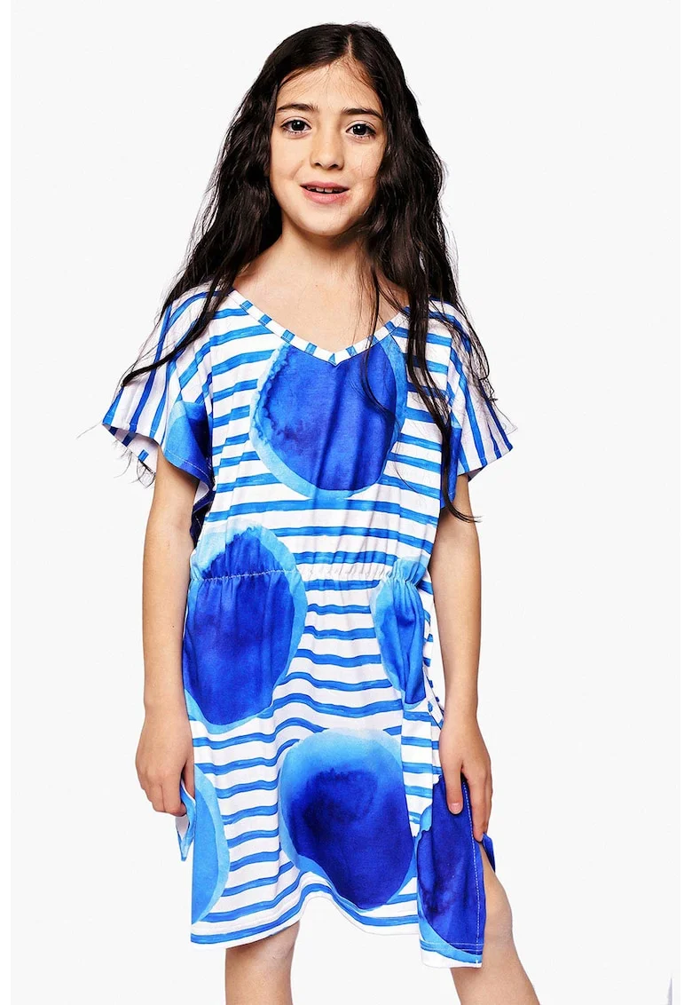 Rochie de plaja cu maneci liliac, Alb/Albastru royal