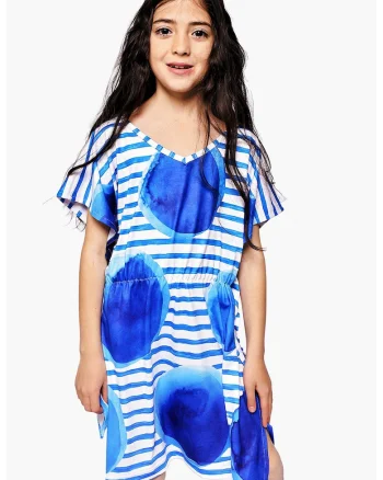 Rochie de plaja cu maneci liliac, Alb/Albastru royal