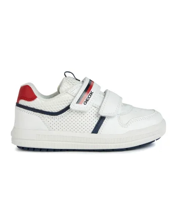 Pantofi sport de piele ecologica cu perforatii, Alb/Bleumarin