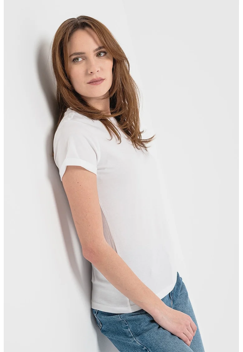 Tricou slim fit cu model uni, Alb optic