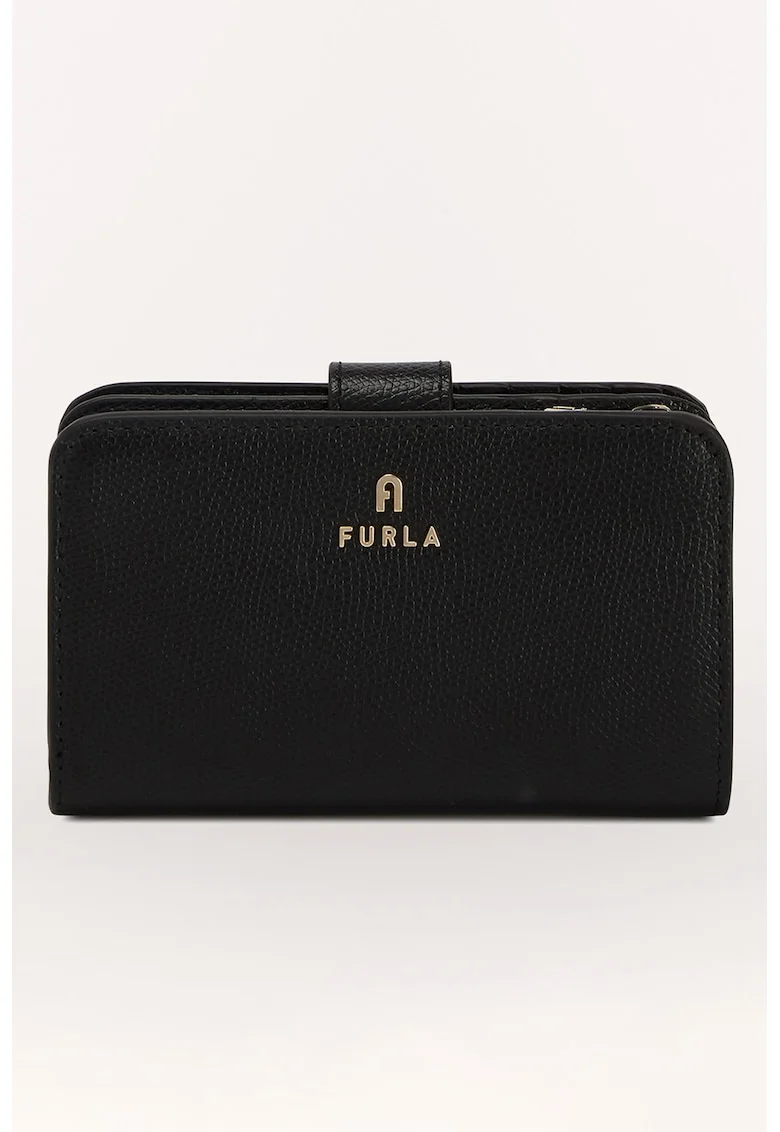 Portofel din piele cu logo Camelia, Negru