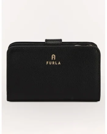 Portofel din piele cu logo Camelia, Negru