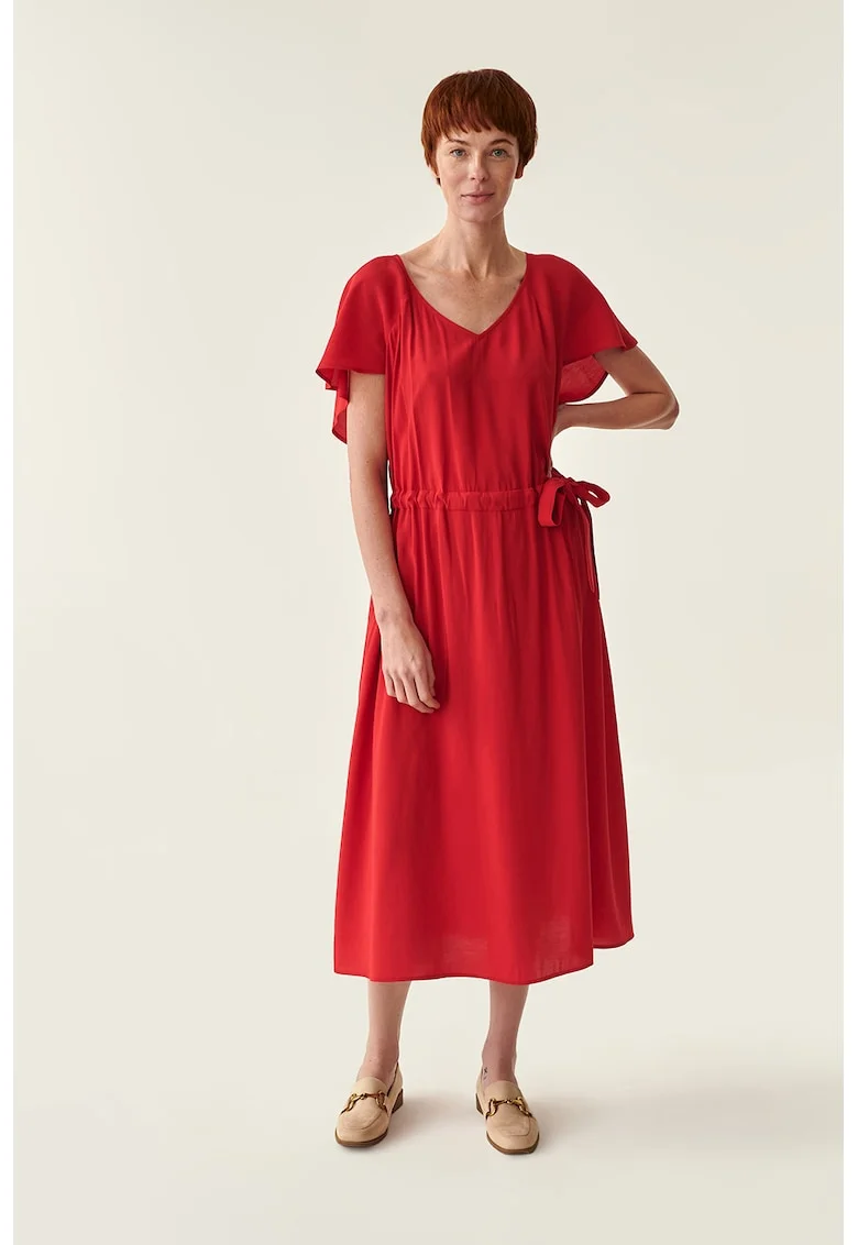 Rochie midi cu cordon in talie, Rosu