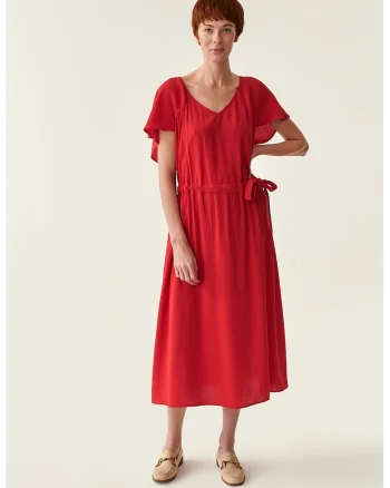 Rochie midi cu cordon in talie, Rosu