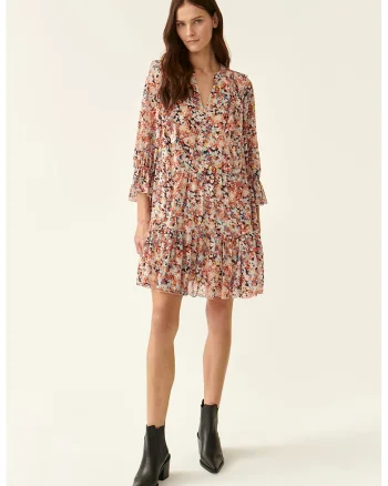 Rochie cu decolteu in V, croiala in A si model floral, Multicolor
