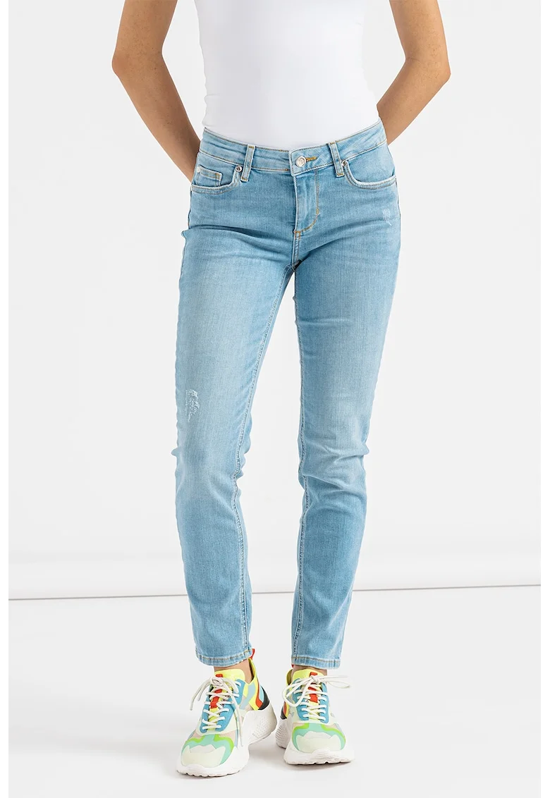 Blugi skinny cu model uni, Albastru deschis