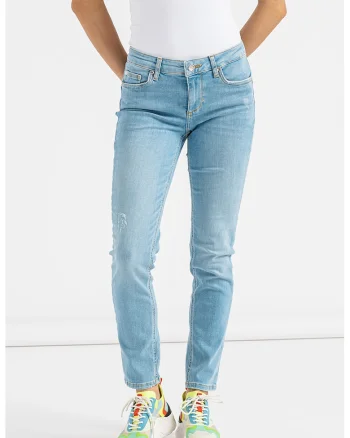 Blugi skinny cu model uni, Albastru deschis