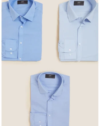 Set de camasi slim fit - 3 piese, Albastru deschis