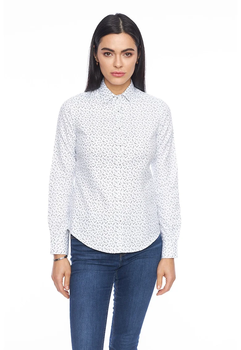 Camasa slim fit cu imprimeu, Alb/Negru