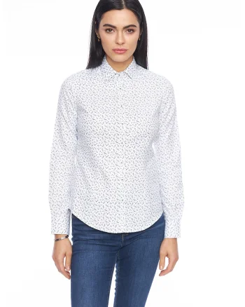 Camasa slim fit cu imprimeu, Alb/Negru