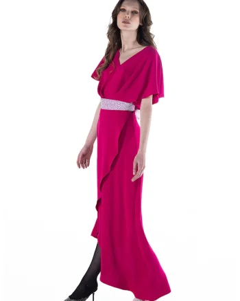 Rochie cu decolteu in V si decupaje laterale, Fucsia