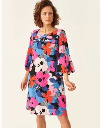 Rochie cu model floral, Rosu/Roz/Albastru