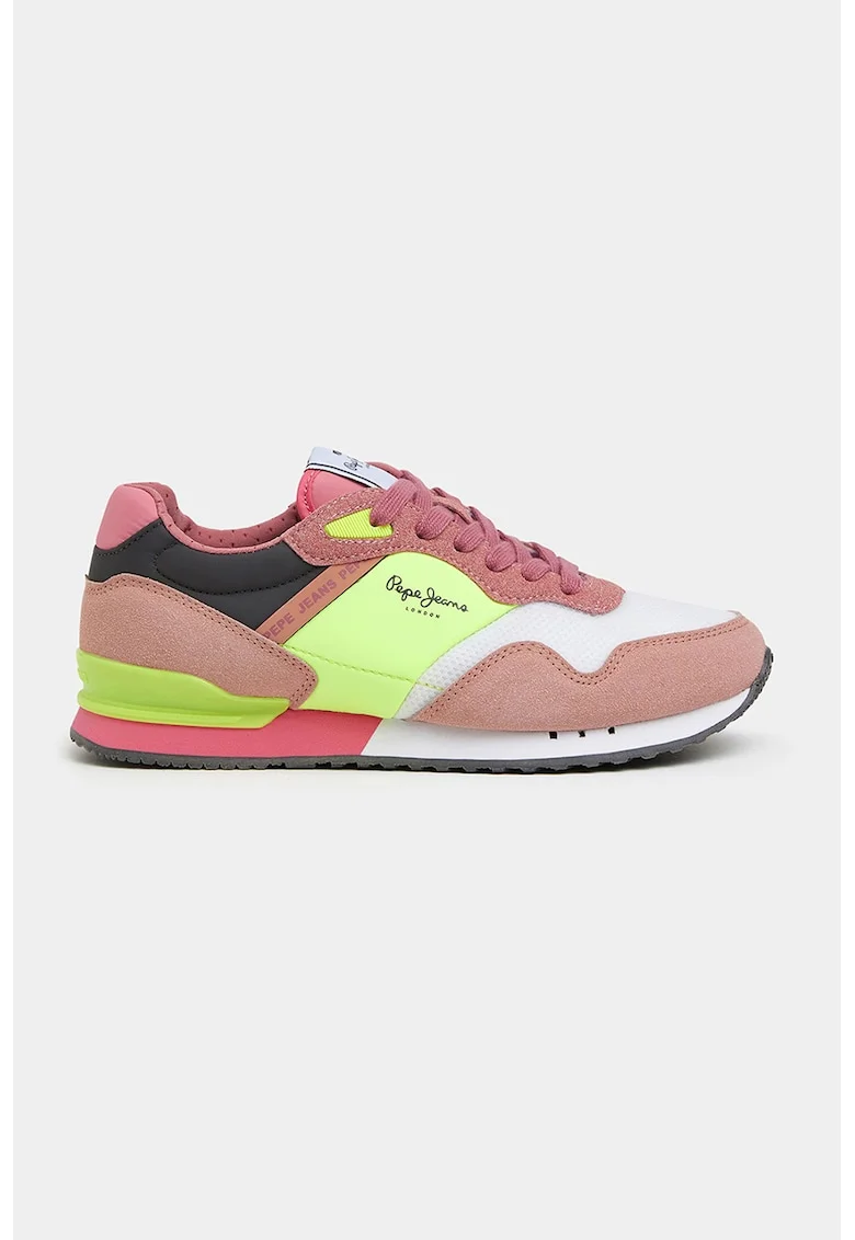 Pantofi sport cu aspect colorblock, Verde deschis/Roz prafuit