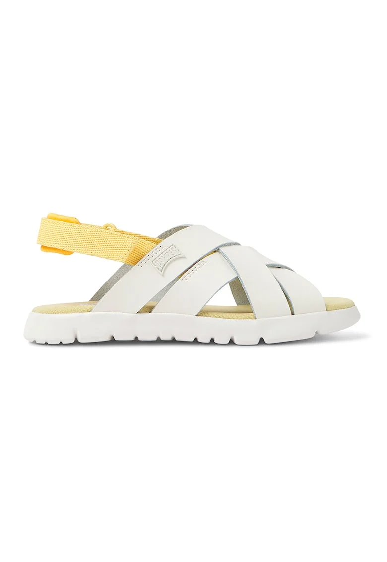 Sandale cu inchidere velcro si garnituri din piele Oruga, Alb optic