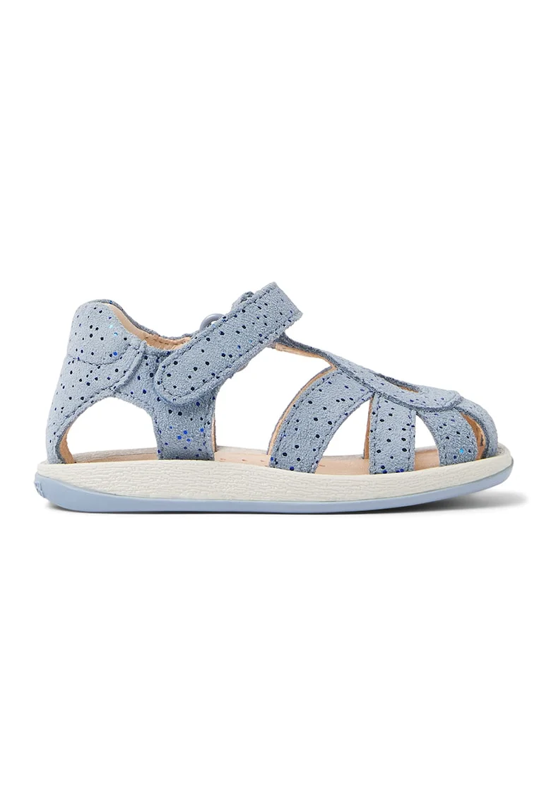 Sandale din piele intoarsa cu inchidere velcro, Albastru deschis