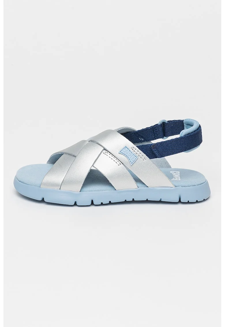 Sandale cu inchidere velcro si garnituri din piele Oruga, Albastru inchis/Argintiu