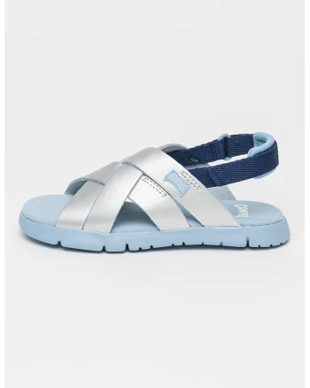 Sandale cu inchidere velcro si garnituri din piele Oruga, Albastru inchis/Argintiu