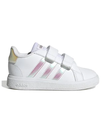 Pantofi sport din piele ecologica cu barete cu inchidere velcro Grand Court 2.0, Alb/Roz