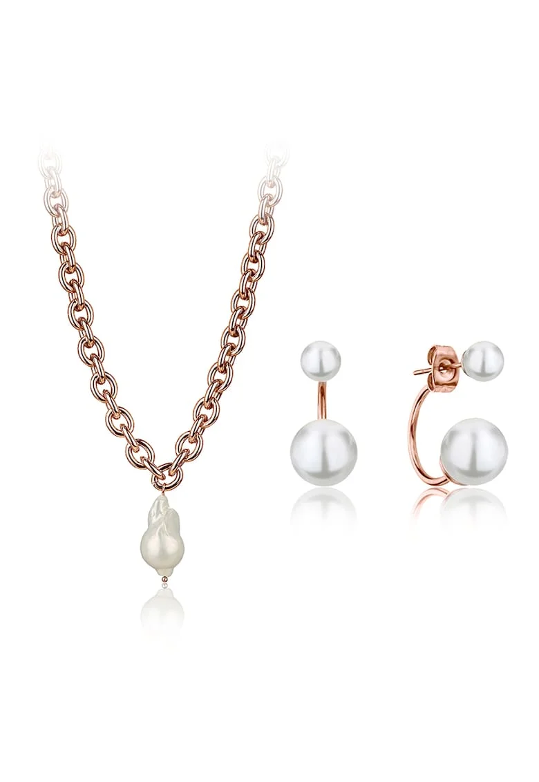 Set de cercei si colier din otel inoxidabil, Auriu rose