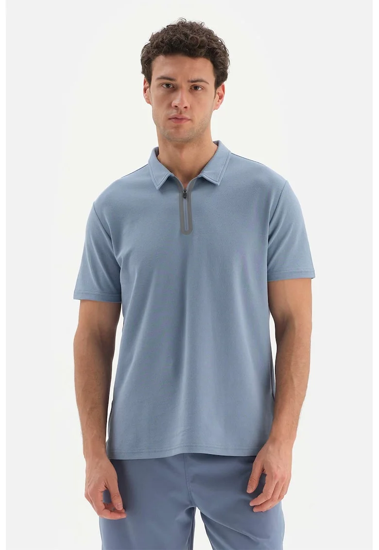 Tricou polo cu fenta cu fermoar, Albastru prafuit