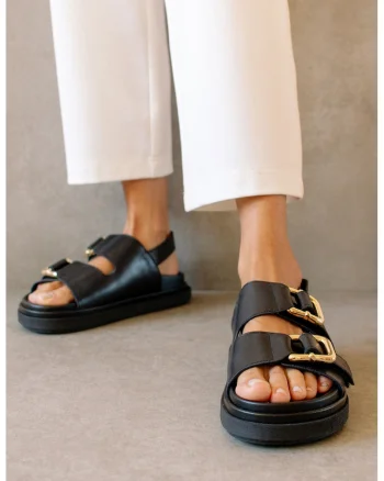 Sandale de piele cu velcro Harper, Negru