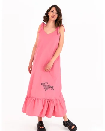 Rochie fara maneci si cordon in talie, Negru/Roz