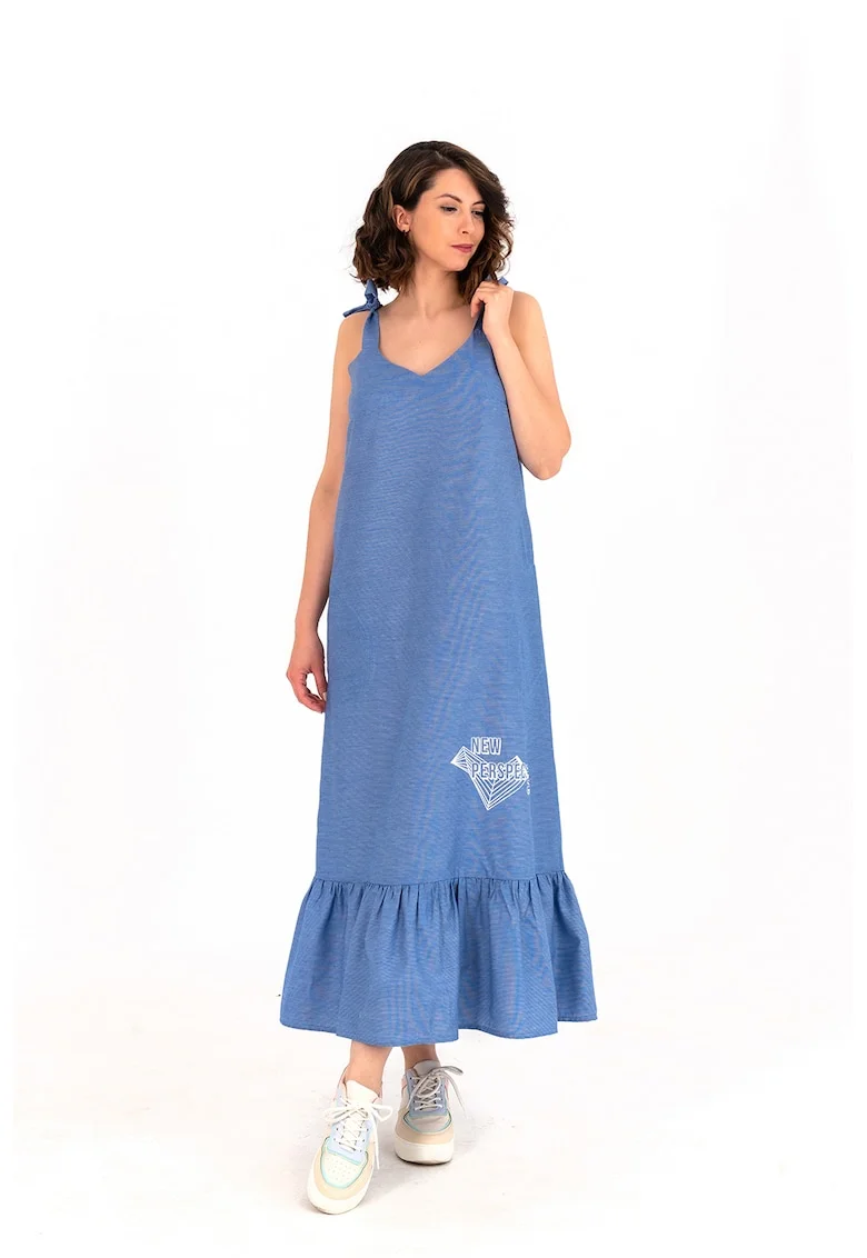 Rochie maxi lejera cu buzunare laterale, Albastru lavanda