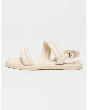 Sandale slingback de piele ecologica, Crem