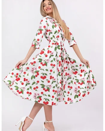 Rochie-camasa evazata cu cordon in talie, Rosu/Alb/Verde