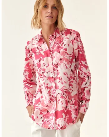 Camasa cu imprimeu floral Goniko, Alb/Roz aprins